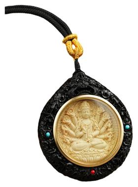 黑檀镶嵌黄杨木十二生肖本命佛吊坠八大守护神民族风复古项链菩萨