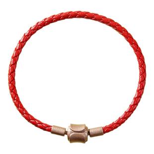 编织皮绳手链男女周生手绳潮百搭串3D黄金串珠转运珠红黑绳手链男