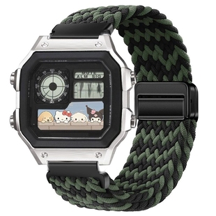 适用卡西欧ae1300小方块AE1200手表表带AQ-150W磁吸编织透气腕带