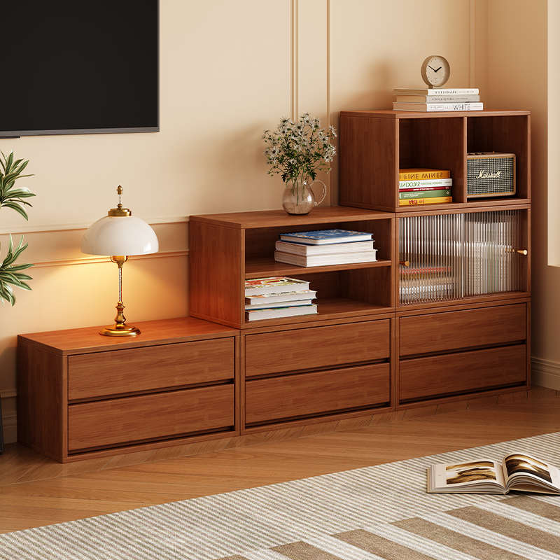 全实木模块柜自由组合书柜电视柜北欧小户型家用玻璃门储物柜整装