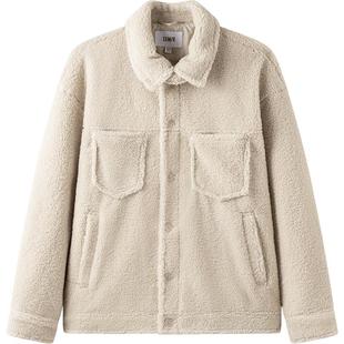 森马夹克男毛绒外套2024新款情侣纯色百搭宽松仿羊羔绒冬装中性风