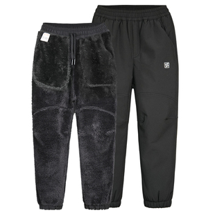 斯博兰帝童装儿童加绒加厚冲锋裤新款男童女童银狐绒裤子防风防水