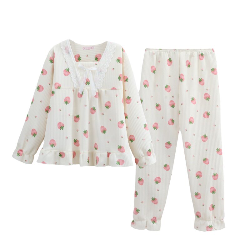 新款秋冬季三层加厚夹棉睡衣女冬天加棉厚款产后月子服家居服套装