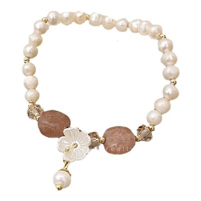 天然淡水珍珠手链女高级感小众设计ins巴洛克手串草莓晶淘宝手饰