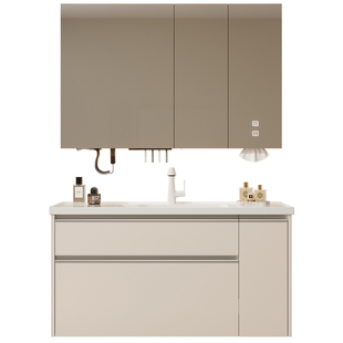 日式奶油风超大储物加高柜体收纳篮多层实木浴室柜组合卫浴洗脸盆