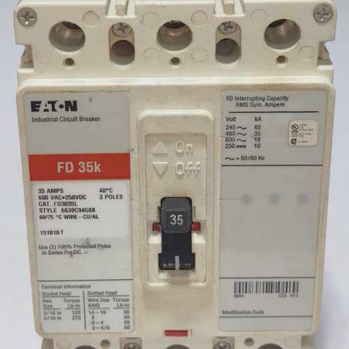1件装EATON FD3035L 3极35 AMPS 600VAC 250VDC工业断路器FD 35k
