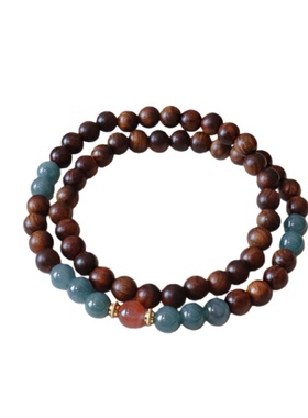 蓝水翡翠木质手链女双圈手串