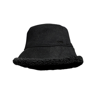 秋冬纯色保暖毛绒绒大檐渔夫帽女护耳系带毛毛盆帽保暖防风棉帽男