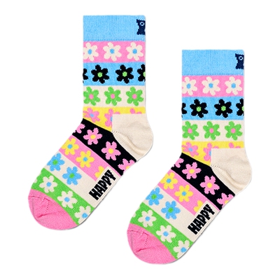 HappySocks潮牌秋季男女款童袜多巴胺时尚小花条纹中筒袜儿童袜子