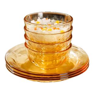 琥珀色轻奢玻璃碗微波炉专用耐高温家用面碗沙拉碗饭碗汤碗具餐具