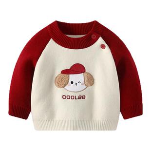宝宝年服冬装男童红色加厚毛衣打底衫儿童喜庆新年过年婴儿拜年服