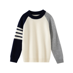 儿童拼色100%纯山羊绒衫男女童秋冬加厚毛线衣针织中大童打底毛衣