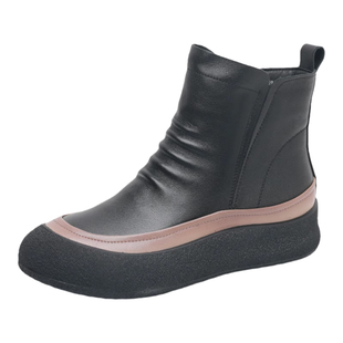 冬天加绒女鞋平底小短靴女真皮休闲软底不累脚加绒棉鞋秋冬季靴子