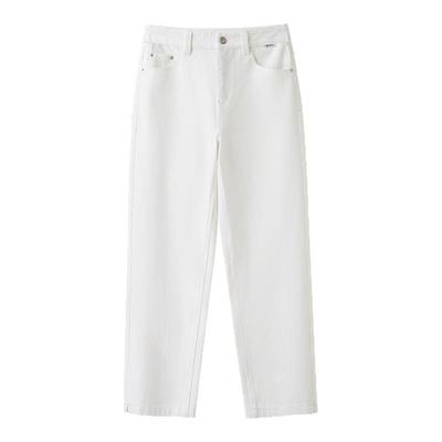 韩氏伊人九分直筒牛仔裤女2025早秋季新款小个子高腰烟管白色裤子