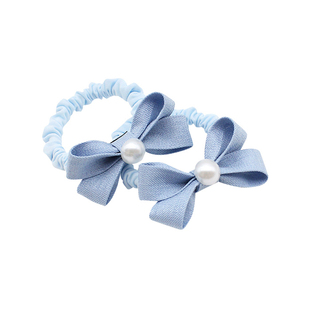 韩国儿童珍珠蝴蝶结女孩扎马尾丸子头皮圈不伤发高弹红色发绳发饰