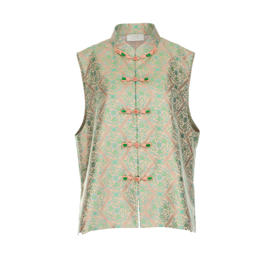 钱小萍宋锦马甲立领盘扣真丝马夹