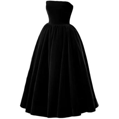 复古赫本风抹胸中长款裙婚纱礼服