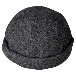 日系复古毛呢地主帽圆顶无檐瓜皮帽子男女雅痞时尚百搭秋冬小圆帽