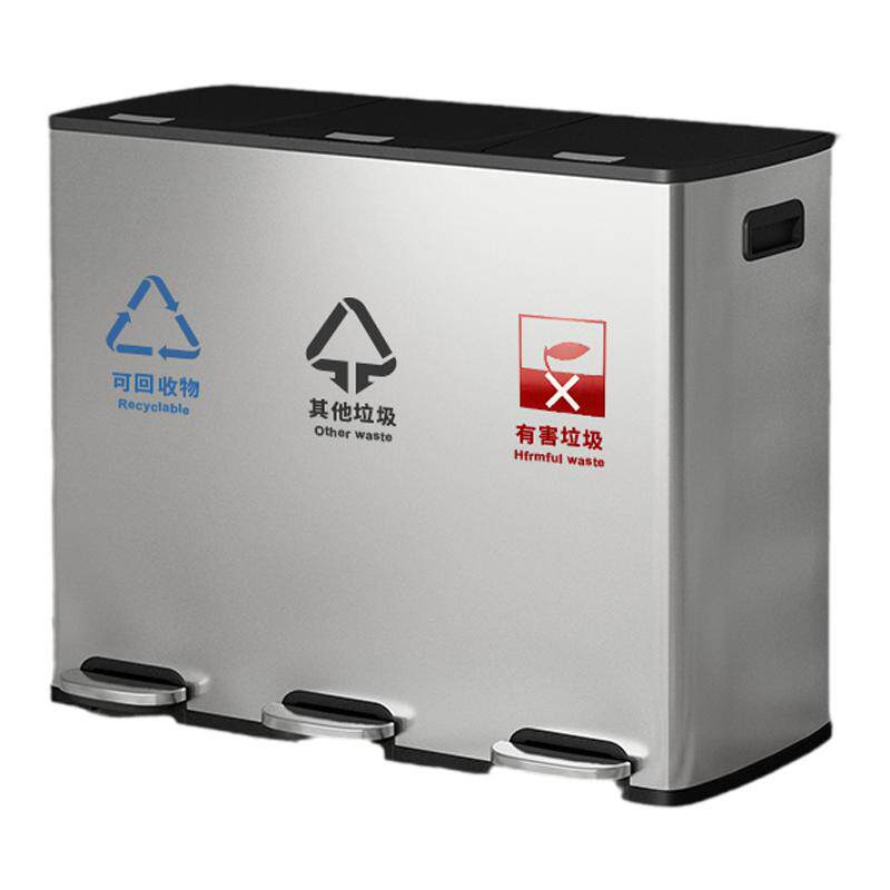 商用不锈钢分类垃圾桶家用厨房干湿分离脚踏客厅大容量双桶带盖号