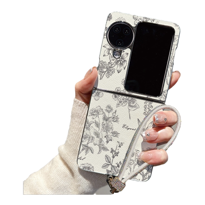 文艺素描花朵荔枝纹折叠屏手机壳
