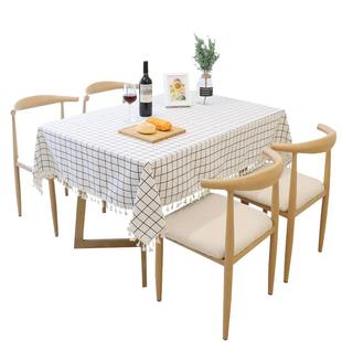 简约北欧ins桌布棉麻格子茶几布餐桌布艺小清新长正方形花边桌布