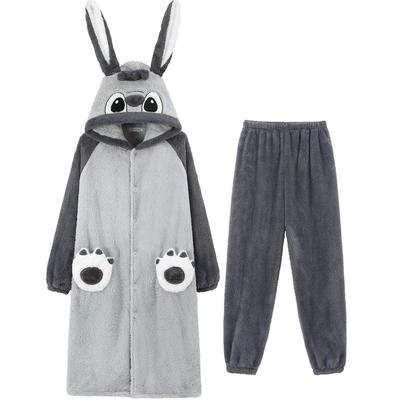 秋冬季加厚长款法兰绒套装睡袍