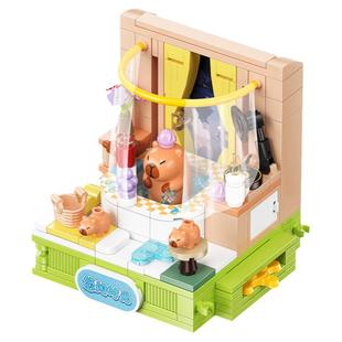 佳乐专卡皮巴拉积木关东煮小颗粒益智拼装玩具水豚公仔潮玩礼物