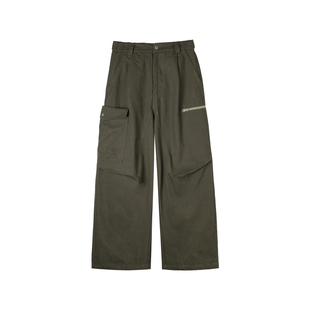 AWT25AW 拼贴设计拉链多口袋 洗水工装直筒休闲长裤