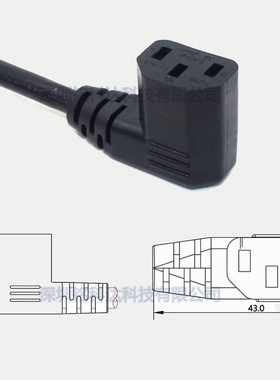 IEC320品字公C14带弯头品公母字转字母C1390延长线耳朵度品电源线