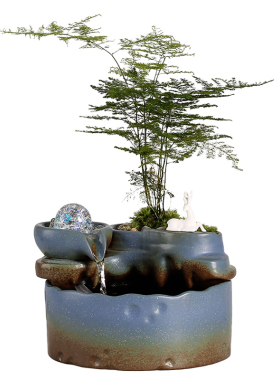 流水摆件小型鱼缸生财招财盆景