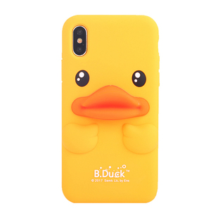 B.Duck小黄鸭iphoneXMAX液态硅胶手机壳适用苹果IPXs防摔全包可爱软硅胶立体保护套潮男女