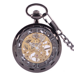 蒸汽朋克车轮发条机械怀表 非全自动翻盖 男女学生复古项链表刻字