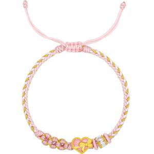 周六福3d硬金手绳甜心系列爱心蝴蝶结礼物定价黄金手饰送女友官方