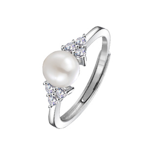 淡水小珍珠纯银戒指女S925银开口活口单颗珍珠食指戒指女小众设计