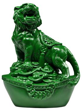 实木绿色老虎摆件家居客厅装饰品