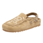 真美诗2026春新款牛皮复古刺绣包头拖鞋轻盈厚底勃肯鞋女YZB31AH6