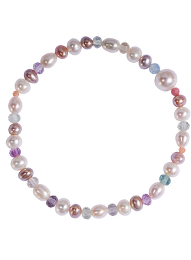 彩色淡水小珍珠天然石混搭手链