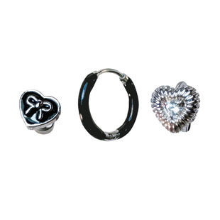 二十二丁目 黑色爱心耳圈耳环耳扣钛钢耳蜗钉甜酷蝴蝶结耳钉女