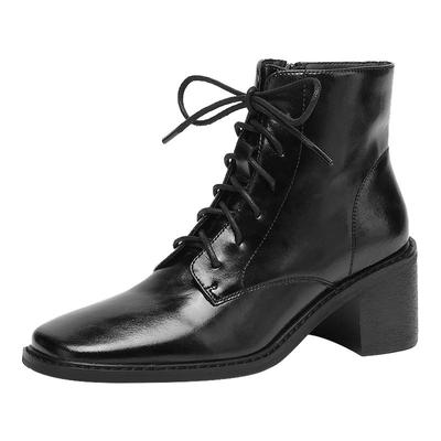 达芙妮马丁靴女黑色高跟短靴英伦