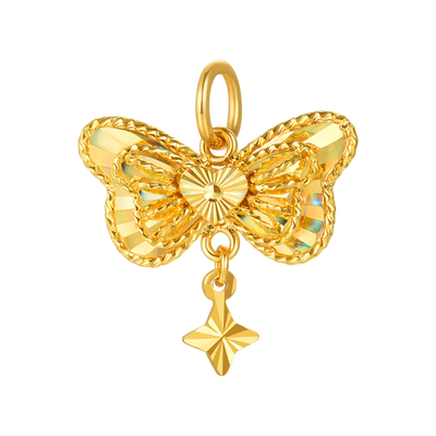 明牌珠宝灵动蝴蝶5G黄金吊坠 足金炫彩爱心蝴蝶项坠礼物AFC0990