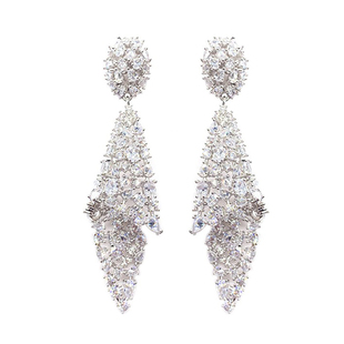 轻奢德鲁纳酒店锆石银针耳钉天使之翼折叠曲线长耳环韩国气质耳饰