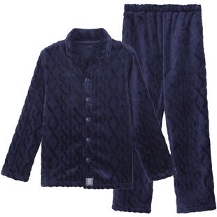 安莉芳旗下IVU男士法兰绒剪花翻领加厚睡衣简约家居服套装ULY0204