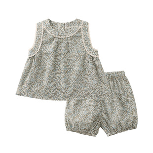 modomoma礼寓女童衣服夏装韩版儿童洋气女宝时尚纯棉背心套装半糖