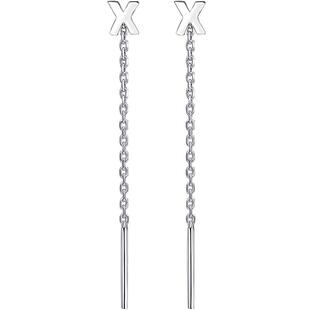 字母耳环耳线女999纯银正品流苏足银耳钉耳坠双耳洞耳饰银饰耳链