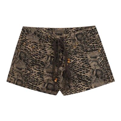 豹纹适中2024夏牛仔布直筒超短裤