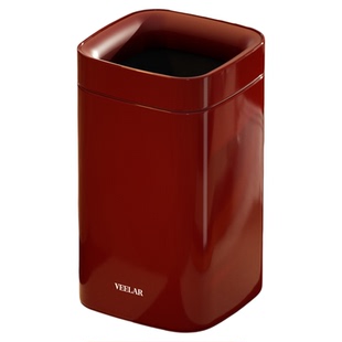 无盖垃圾桶长方形金属红色包豪斯风高档家用卫生桶带滚轮可移动