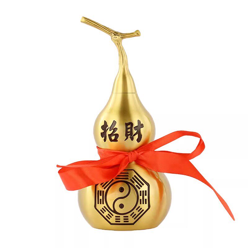 纯黄铜招财葫芦风水开口摆件八卦太极镇宅家居办公室吉祥摆件挂件