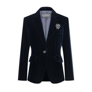 Scofield女装复古丝绒单粒扣西装外套微收腰2025冬季新品