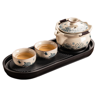 瓷牌茗汝窑一壶二杯功夫茶壶茶具套装家用办公一人喝茶壶茶杯茶盘