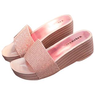 时尚女外穿厚底拖鞋夏季室内防滑居家用松糕高跟塑料女士坡跟凉拖